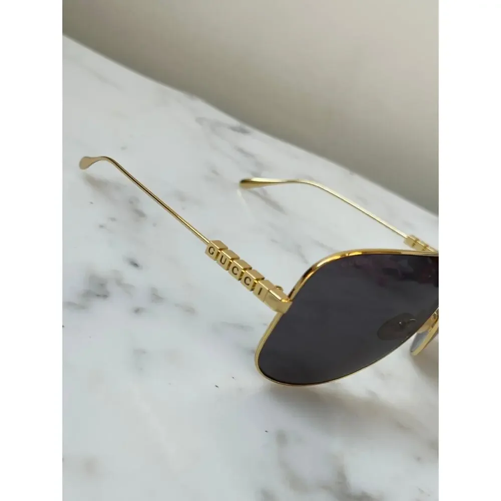 NEW Gucci GG1436S Gold Metal Shield Grey Lens Sunglasses